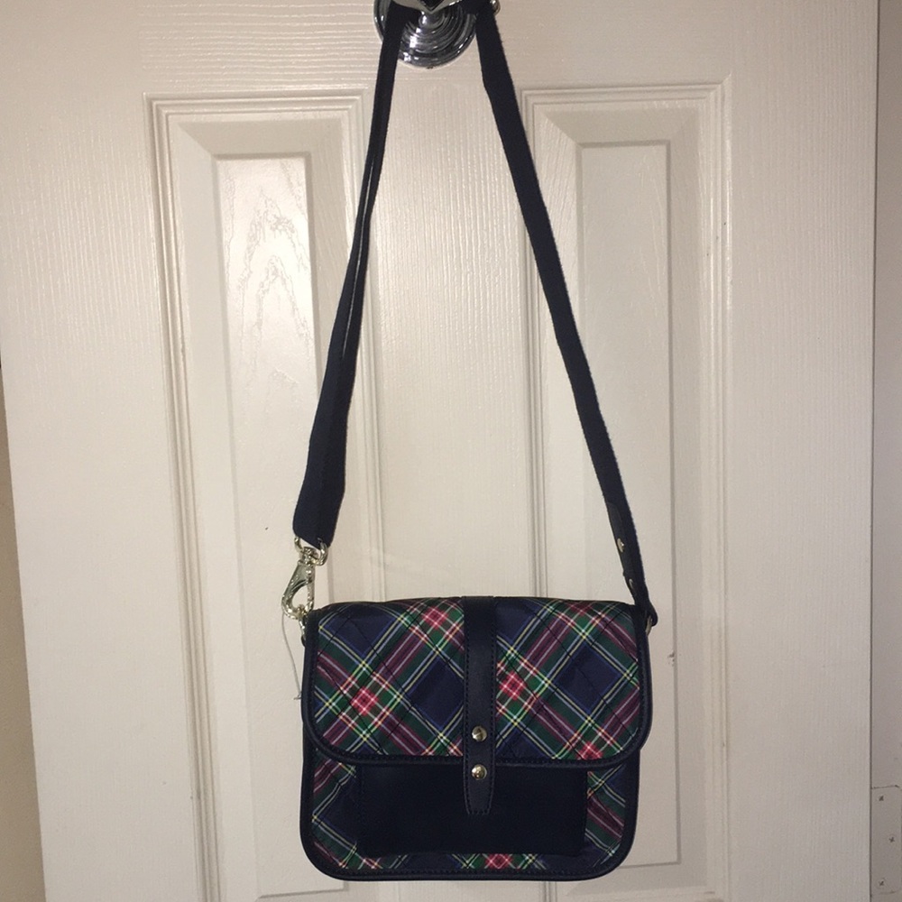 Plaid multi pocket cross body purse